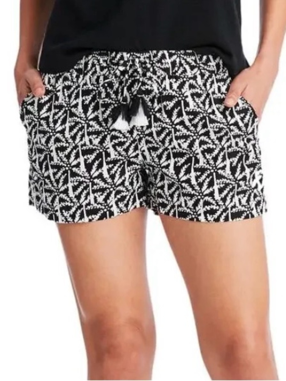 Vineyard Vines Linen Women’s Shorts Black and White Palm Tree Coastal Summer- XS